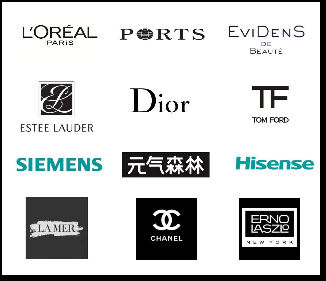 L'Oreal, Ports, Evidens, Estee Lauder, Dior, Tom Ford, Siemens, Hisense, La Mer, Chanel, Erno Laszlo and more partner brands